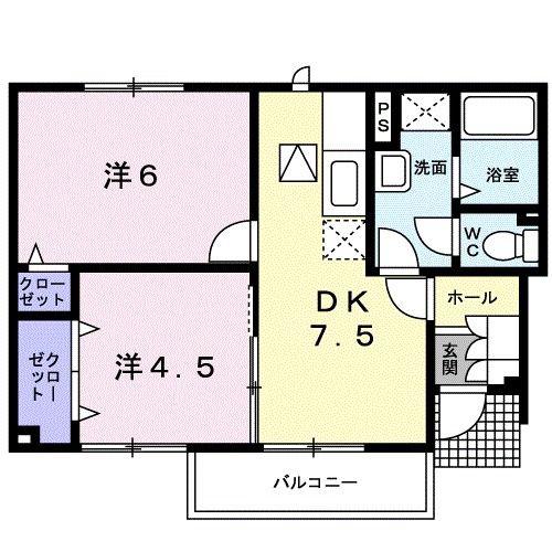 グラン・すずかぜの丘C(2DK/1階)の間取り写真