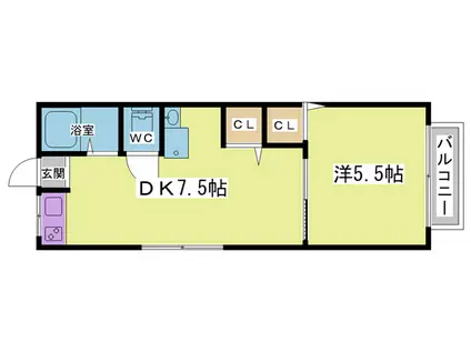 カーサ鈴蘭台II(1DK/2階)の間取り写真