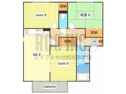 ヴィラウィッシュ B棟(3DK/1階)の間取り写真