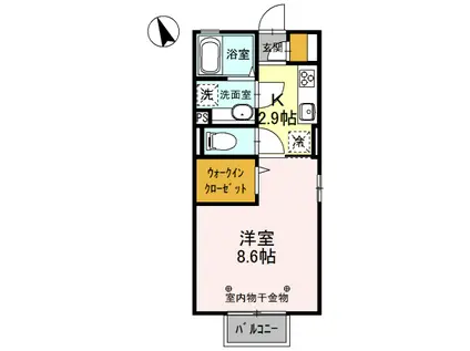D-ROOM クワトロ ヤナギノ C201(1K/2階)の間取り写真