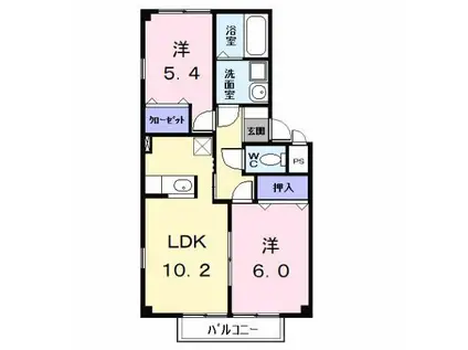 ファーミールハイツKS・A棟(2LDK/1階)の間取り写真