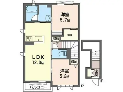 PINE LIMBB棟(2LDK/2階)の間取り写真