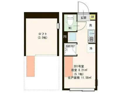 PARK TERRACE 富士見台(ワンルーム/2階)の間取り写真