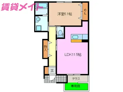 ユニヴァリィI・S(1LDK/1階)の間取り写真