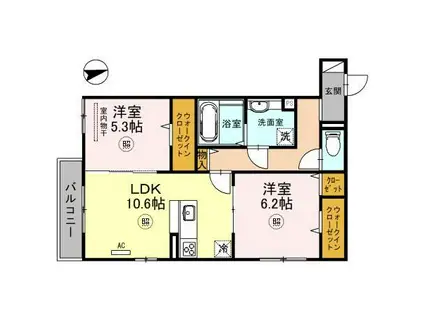 モン・ボヌール明石(2LDK/3階)の間取り写真