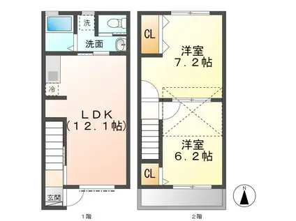 ルポミエVII(2LDK/1階)の間取り写真
