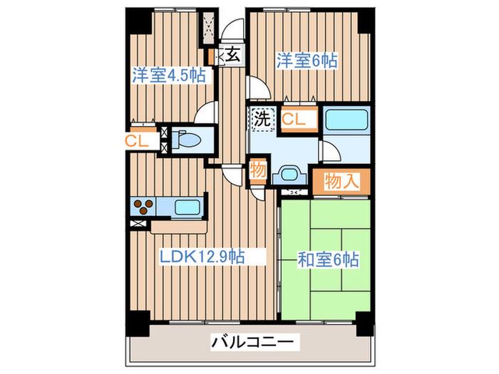 東仙台五番館(3LDK/1階)の間取り写真