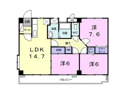 テラスハク(3LDK/3階)の間取り写真