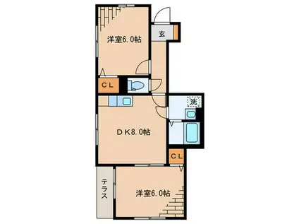 サンシスト(2DK/1階)の間取り写真