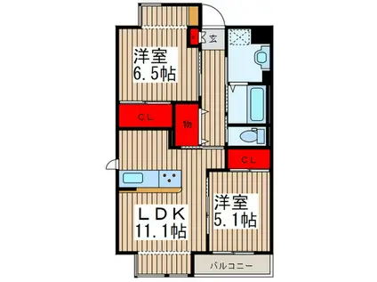 GRACIOUS VILLA(2LDK/2階)の間取り写真