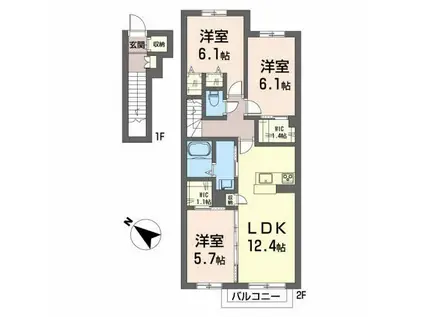シャーメゾン ル シェル ロゼ(3LDK/2階)の間取り写真
