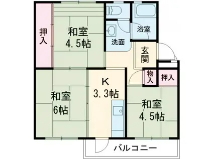 UR 泉南一丘団地 30棟(3K/5階)の間取り写真