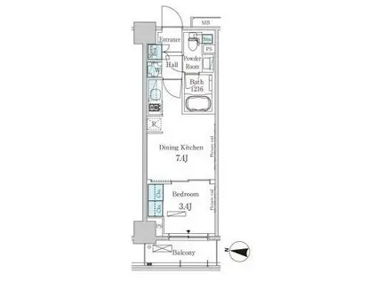 パークアクシス木場CANAL ウエスト(1DK/5階)の間取り写真