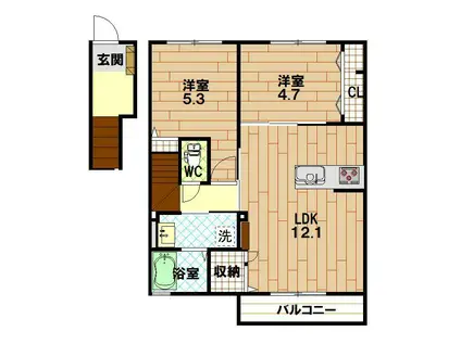 MS COURT(2LDK/2階)の間取り写真