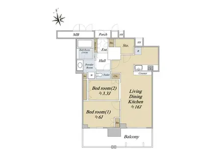 ジオタワー南森町(2LDK/4階)の間取り写真