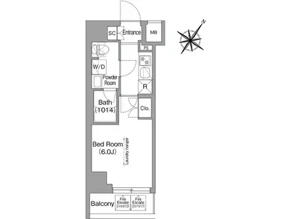 コンフォリア・リヴ横浜阪東橋(1K/6階)の間取り写真