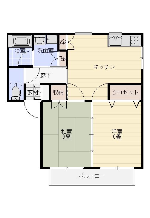 DIタウン末広C棟(2DK/1階)の間取り写真
