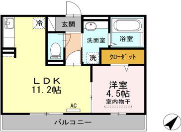 ブルーノ千代田(1LDK/3階)の間取り写真