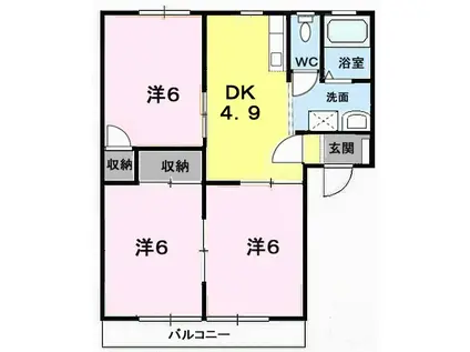 パークハイツII(3DK/2階)の間取り写真