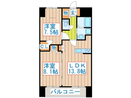 アークデュオ仙台苦竹(2LDK/14階)の間取り写真