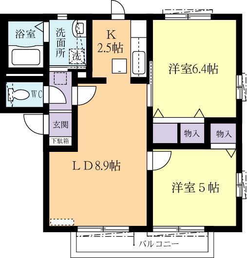 サンクレストA(2LDK/2階)の間取り写真