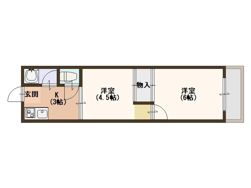 白庭ハイツ(2K/1階)の間取り写真