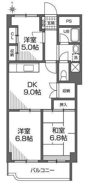 グランメール成城(3DK/3階)の間取り写真
