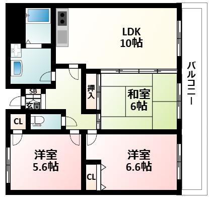  カルム土井(3LDK/4階)の間取り写真