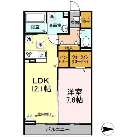 セント国立(1LDK/1階)の間取り写真