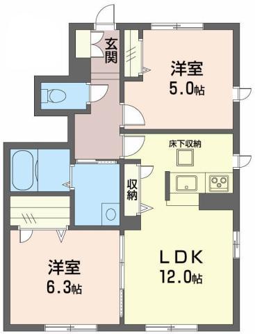 プロヌーブ中島田(2LDK/1階)の間取り写真