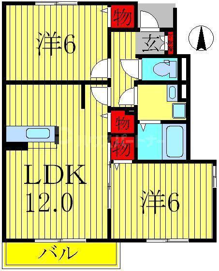 ベアーレB(2LDK/1階)の間取り写真