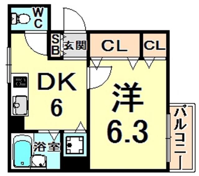 フォンテーヌ塚口(1DK/2階)の間取り写真