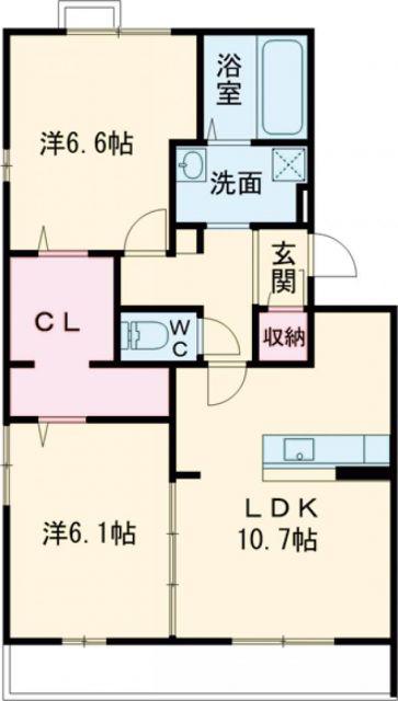 SIDETHREE B棟(2LDK/1階)の間取り写真