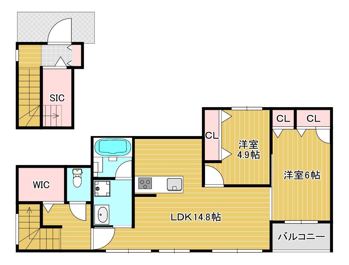 HAMAVILLA HILLS(2LDK/1階)の間取り写真