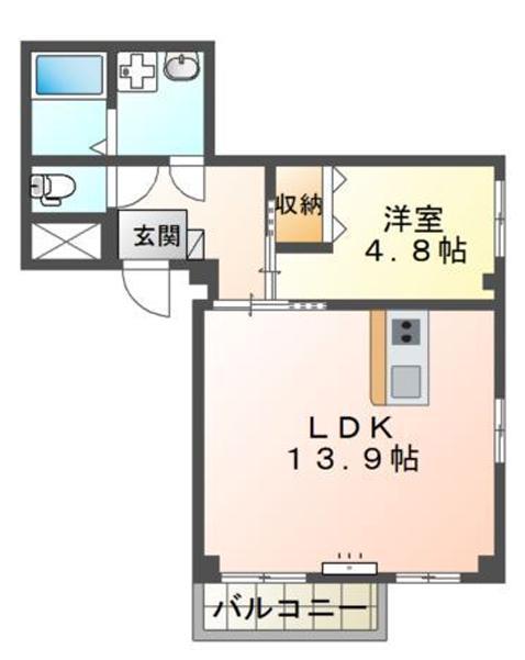 下河原通4丁目マンション(1LDK/3階)の間取り写真