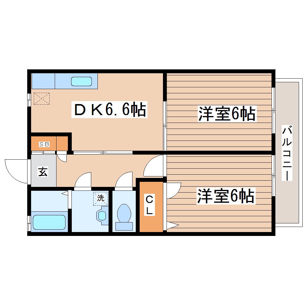 バリュージュ笹II(2DK/1階)の間取り写真