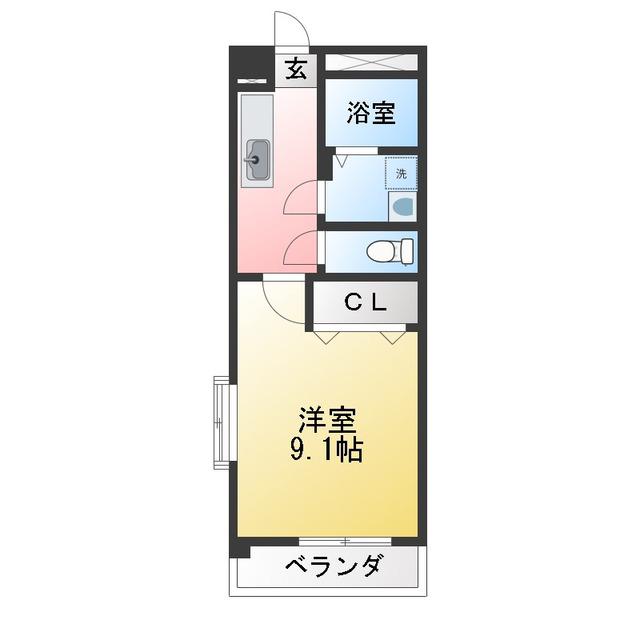 マンション亀山(1K/4階)の間取り写真