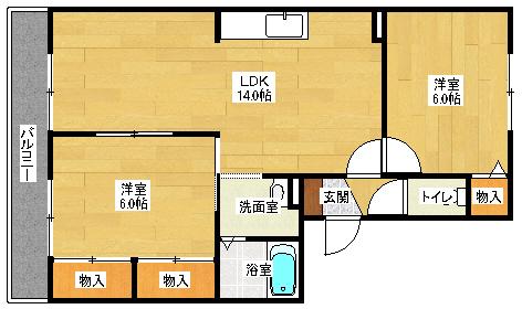 ハイカムール山田(2LDK/2階)の間取り写真