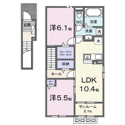 ベル パトリ B(2LDK/2階)の間取り写真