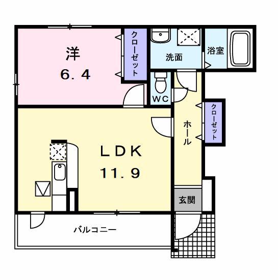 フェイバーA(1LDK/1階)の間取り写真