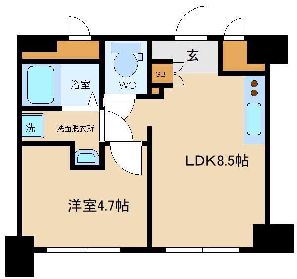 アルテハイム神戸・県庁前(1LDK/4階)の間取り写真