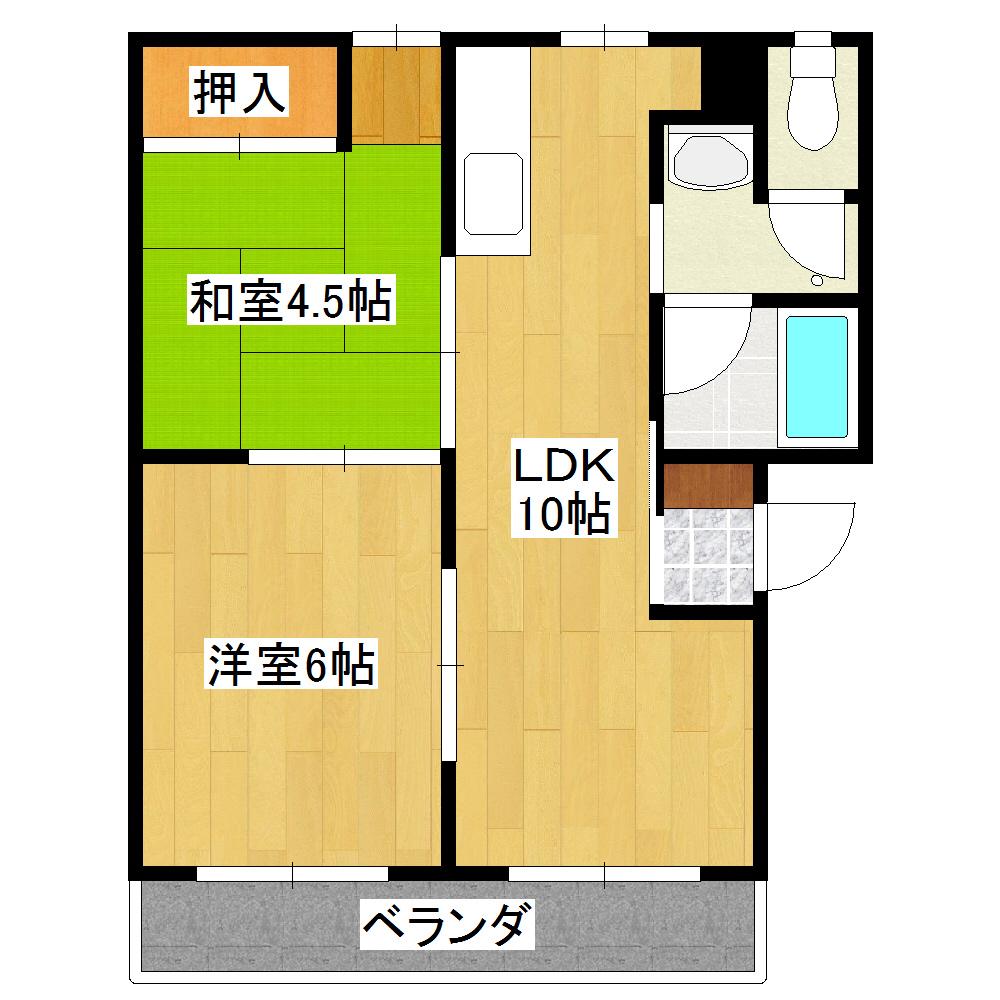 コーポマルイ(2LDK/3階)の間取り写真