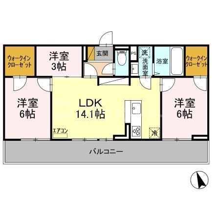 アベニューB(3LDK/3階)の間取り写真