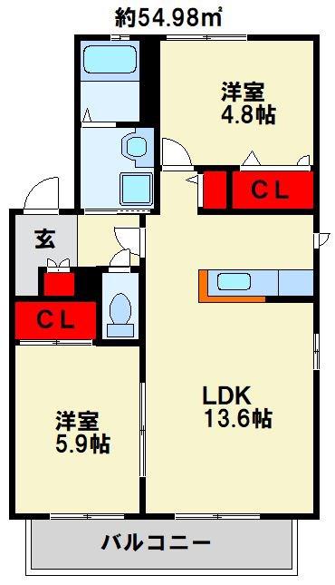 リジェール尾倉パートII  A棟(2LDK/2階)の間取り写真