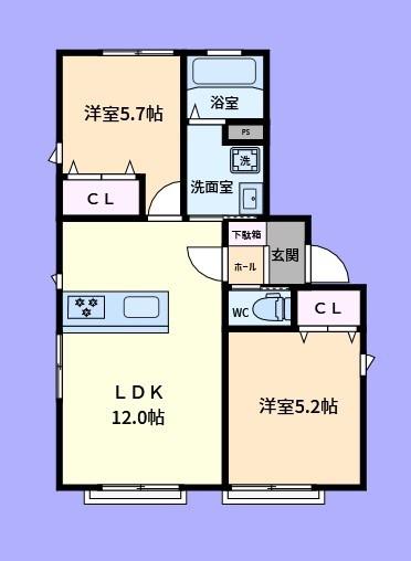 アゼリア富岡(2LDK/1階)の間取り写真