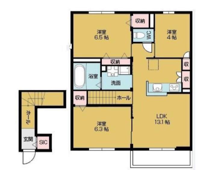 ラシーネ若江(3LDK/1階)の間取り写真