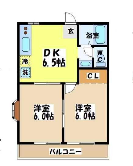 シャンブルボヌール(2DK/2階)の間取り写真