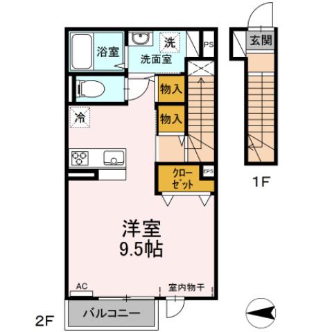 ヴィラ新本町(ワンルーム/2階)の間取り写真