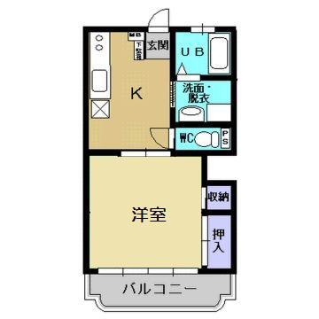 セジュールロマン(1DK/2階)の間取り写真