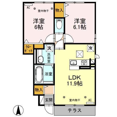 プラウド ヴィラ C(2LDK/1階)の間取り写真